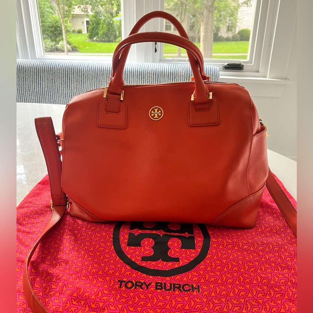 Tory Burch Robinson Missy satchel orange/coral color
